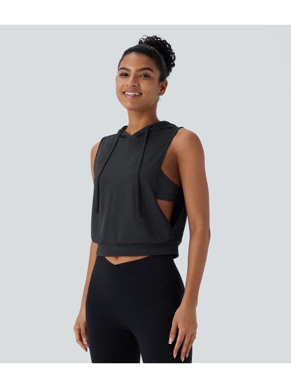 Hooded Drawstring Sleeveless Cropped Running Tank Top